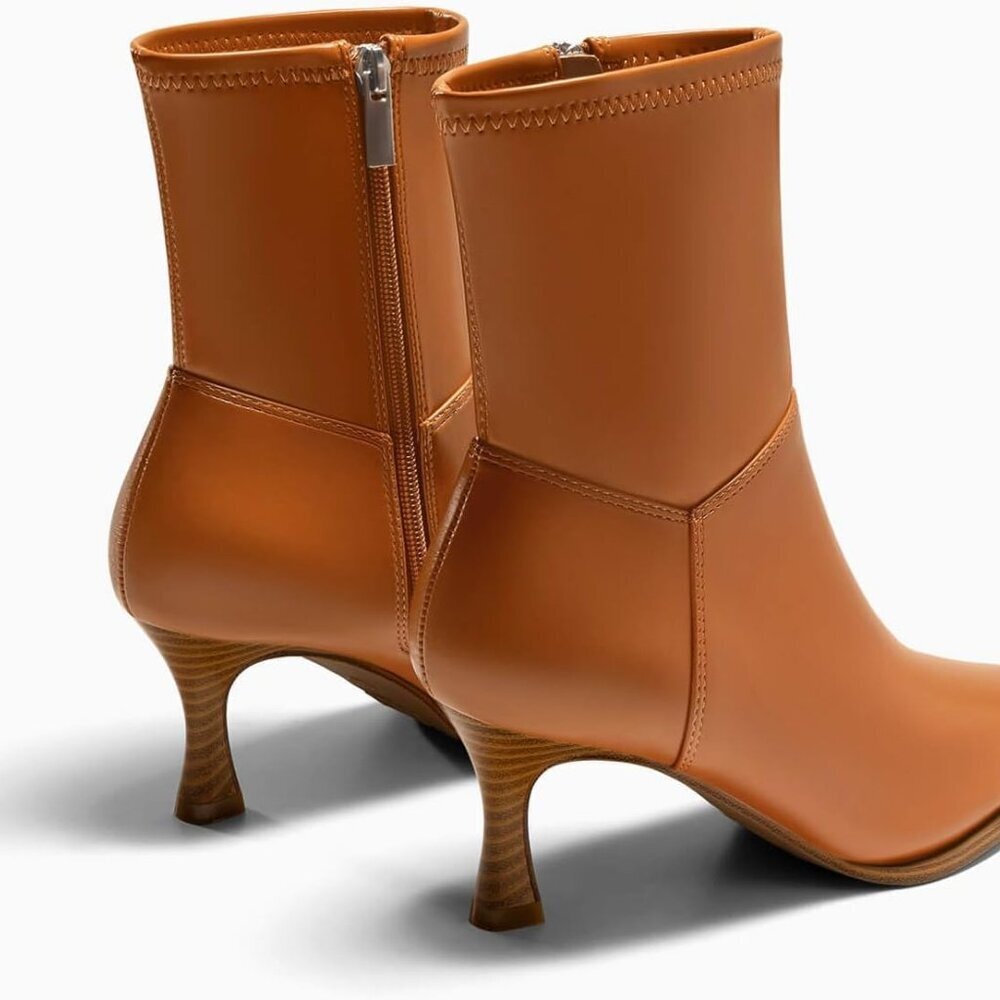 Women's Kitten Low Heel Ankle Boots in Brown, Size 9, with Side Zipper and Faux - Picture 4 of 6